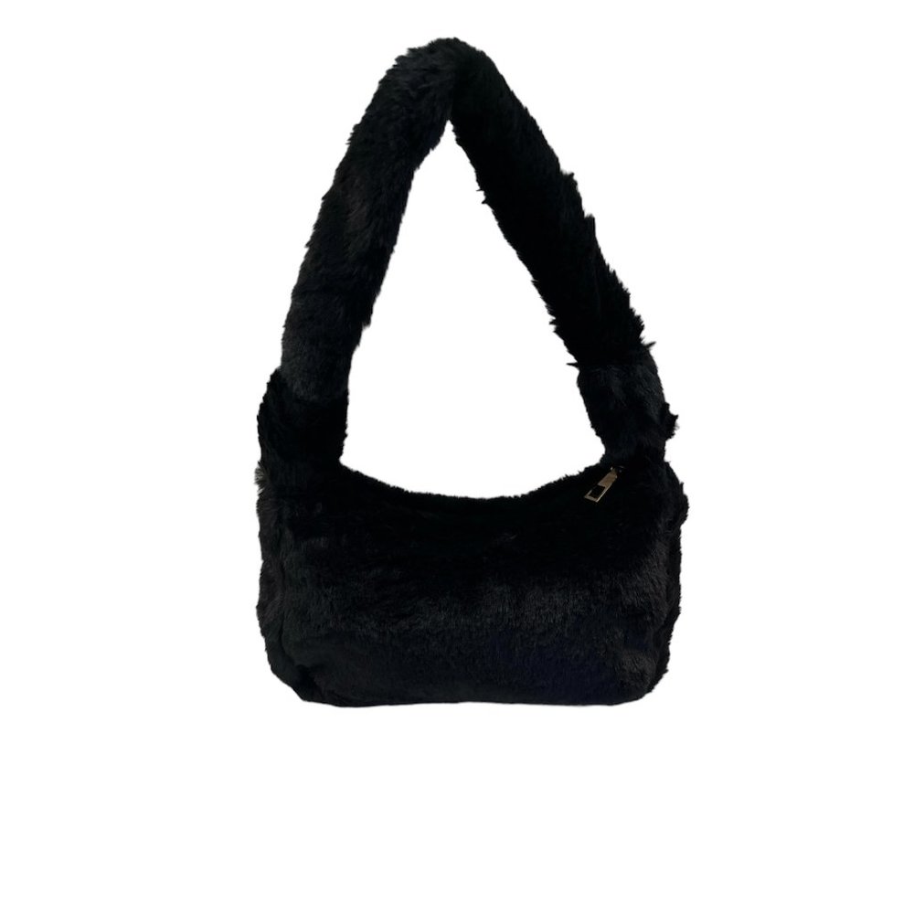 Fluffy Soft Furry Plush Shoulder Mini Hobo Handbag - NWT - Black